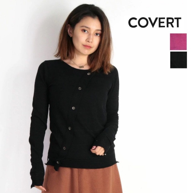 【40%OFF】COVERT コヴェルト カシミア混  ラウンドネックボタン付きセーター プルオーバー LW7174 ピンク ネイビー ブラック | 18aw