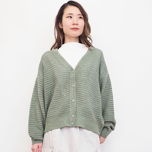 CT plage シーティープラージュ CT23122 コットンリネン 長編みニットカーディガン ショート丈 綿 麻 23SS トップス 春夏