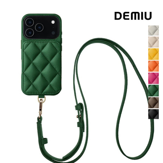 DEMIU デミュウ レザースマートフォンケース GRACE グレイス キルティング アイフォンケース アイフォーンケース 携帯ケース 首紐付き ストラップ付き 本革 ICカード 背面手帳型 カードポケット カードケース iPhone17/iPhone17pro/iPhone17promax
