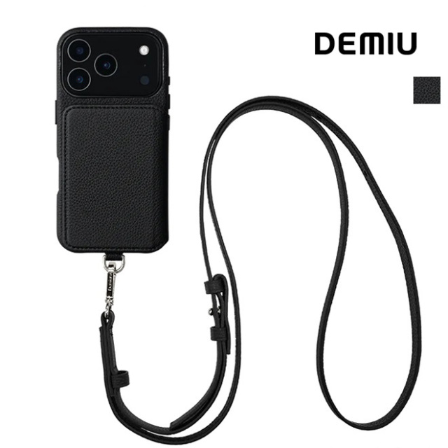 DEMIU デミュウ レザースマートフォンケース POCHE FLAT ポシェ フラット アイフォンケース アイフォーンケース 携帯ケース 首紐付き ストラップ付き 本革 ICカード 背面手帳型 カードポケット カードケース iPhone17/iPhone17pro/iPhone17promax