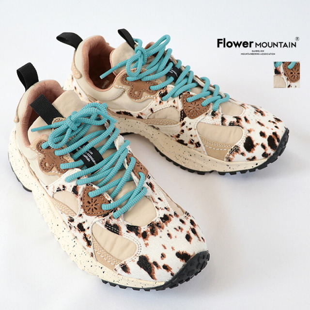 FLOWER MOUNTAIN フラワーマウンテン FM126070 WAVES Beige/Brown ローカットスニーカー  ナイロン×スウェード×ハラコアニマル マルチカラー ウォーキングシューズ ウェーブス | 26AW シューズ 秋冬