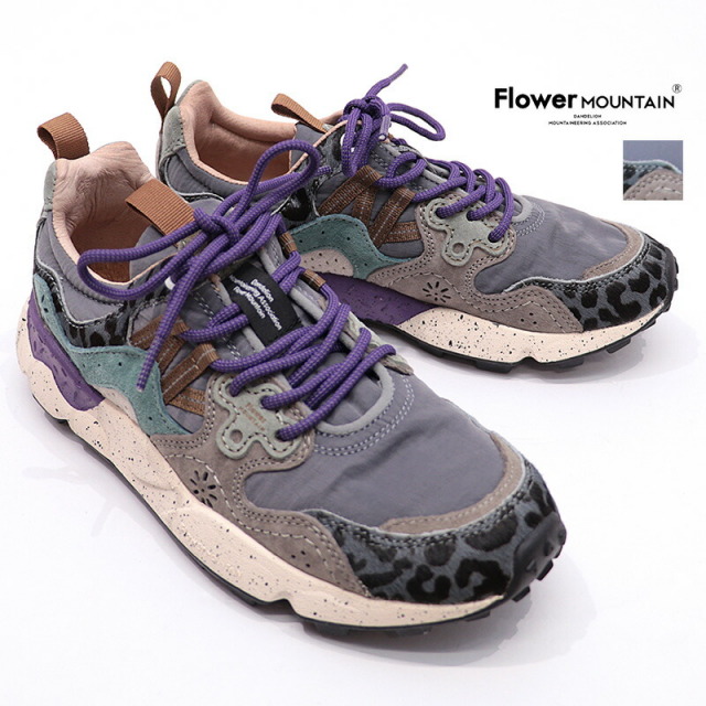 FLOWER MOUNTAIN フラワーマウンテン FM63690 YAMANO3 ローカットスニーカー D.Gray/Bottle ナイロン×スウェード×ハラコ アニマル レオパード マルチカラー ウォーキングシューズ ヤマノ3 | 25AW シューズ