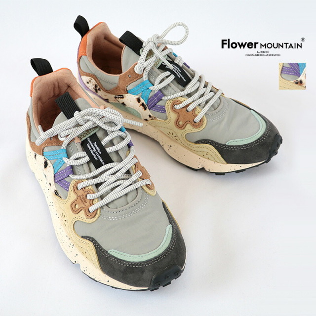 FLOWER MOUNTAIN フラワーマウンテン FM63866 YAMANO3  Ivory/Gray/BabyBlue ローカットスニーカー  ナイロン×スウェード×ハラコ アニマル マルチカラー ウォーキングシューズ ヤマノ3 | 26AW シューズ 秋冬