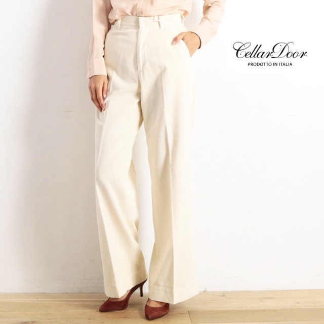 【50%OFF】【アプト別注】CELLAR DOOR セラードアー 細畝 コーデュロイパンツ GAIA-P123 ホワイト ベージュ｜ボトムス コーデュロイ 18AW