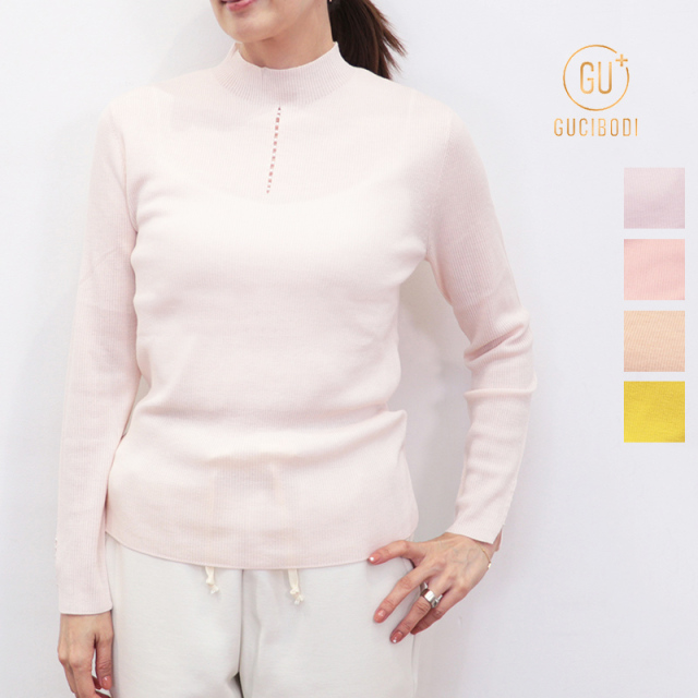 24FW【新品未使用 アルチビオ】上質綿リブ×白ベロアハイネック38号 GUCIBODI グチボディ C24007085 ハイネック パールリブニット