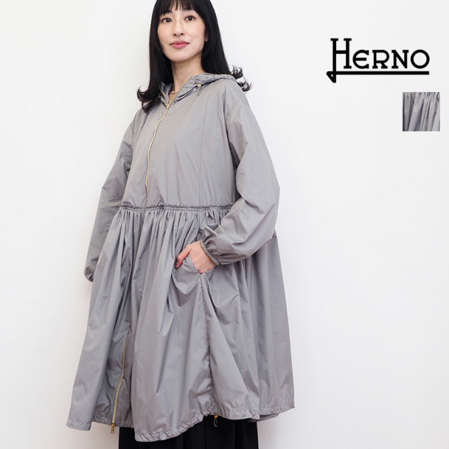 4/3販売開始【正規品】HERNO ヘルノ GC000387D ポリエステルギャザーミドルコート ウィンドブレーカー レインコート ジャケット  ブルゾン 撥水 ロングコート スプリングコート スプリングアウター | 23SS アウター 春夏