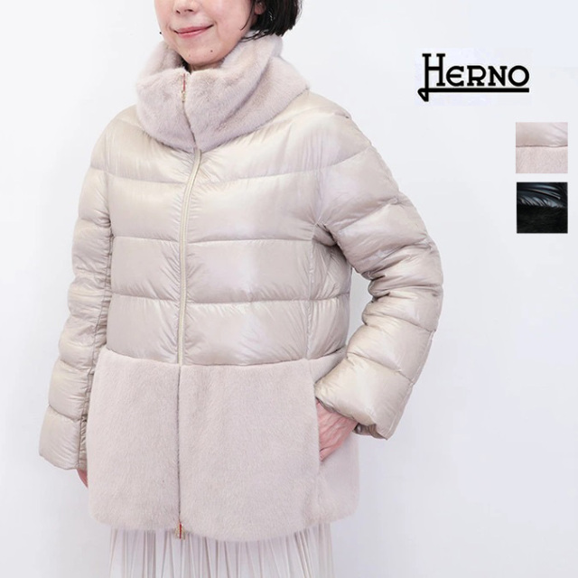 【新色追加】【正規品】HERNO ヘルノ PI001933D シャイニーナイロン エコファー切り替えダウンジャケット ショートダウンコート | アウター 秋冬