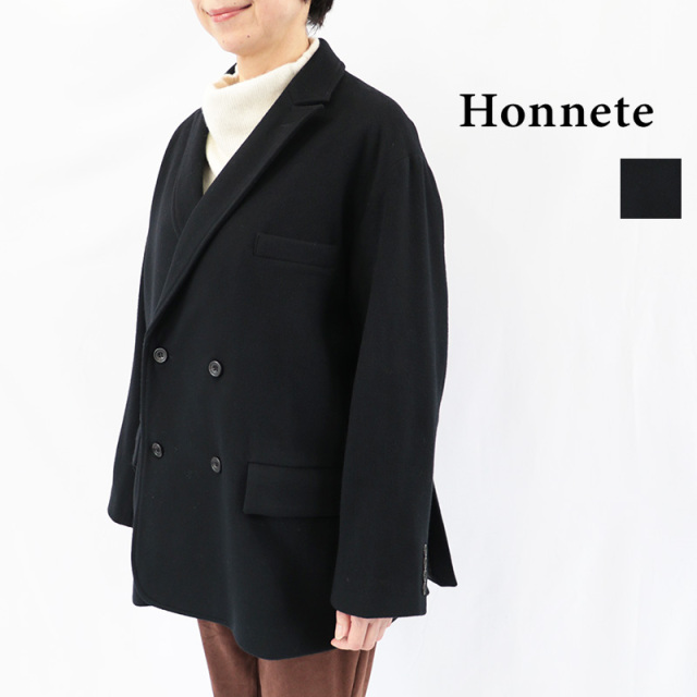 Honnete オネット HO-26AW J13W ダブルブレストジャケット ウールコート ピーコート Pコート メルトンコート Double Breasted Over | 秋冬 アウター 26AW