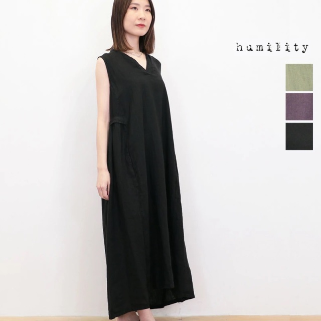 【40％OFF】humility ヒューミリティー 57217870 バックギャザー ノースリーブリネンワンピース 麻 | 25SS 春夏
