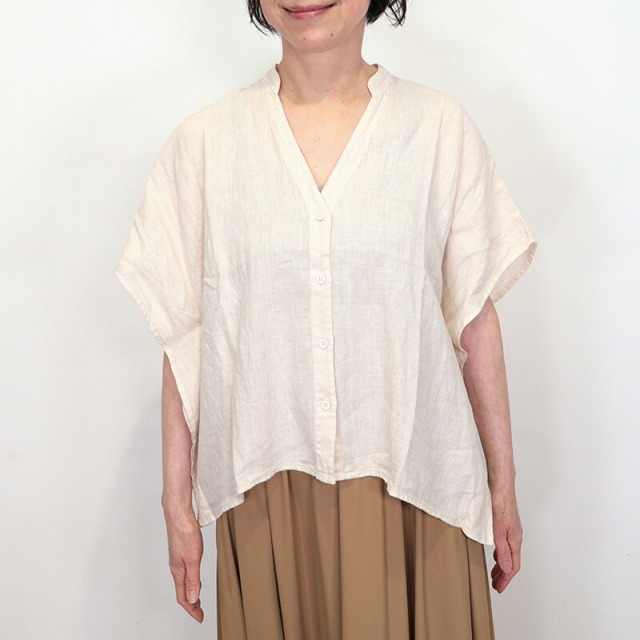 hitoharimama ジェリーフィッシュリネンブラウス humility ヒューミリティー 67216080 Vネック フレンチスリーブ リネン