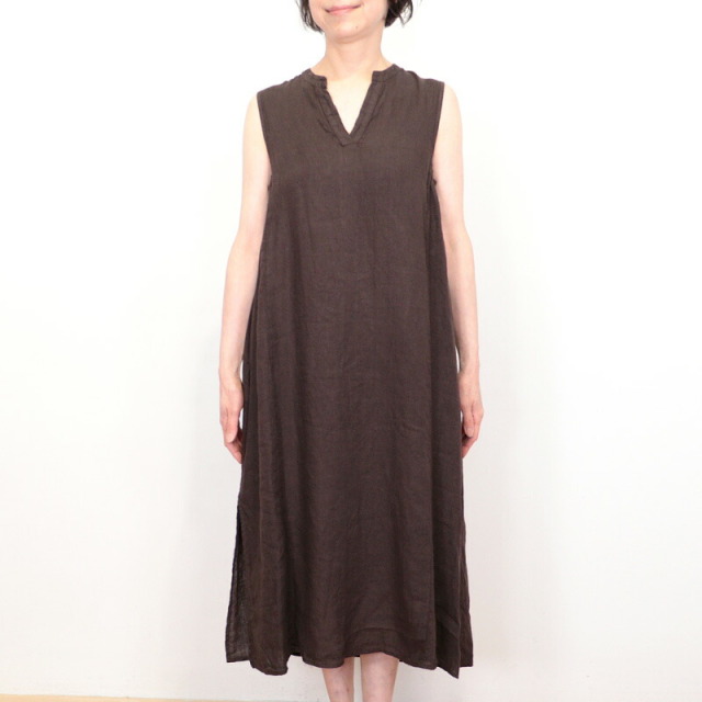 45r　リネン　ノースリーブ ドレス　ワンピース humility ヒューミリティー 67216890 Vネックノースリーブリネン