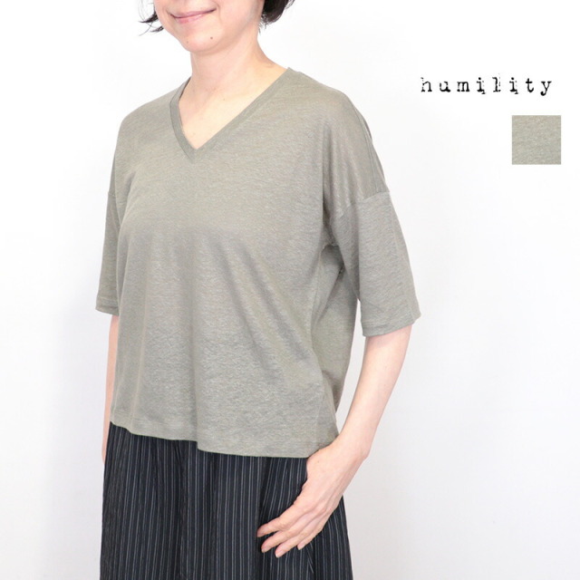 humility ヒューミリティー 67217354 Vネック リネンスラブTシャツ
