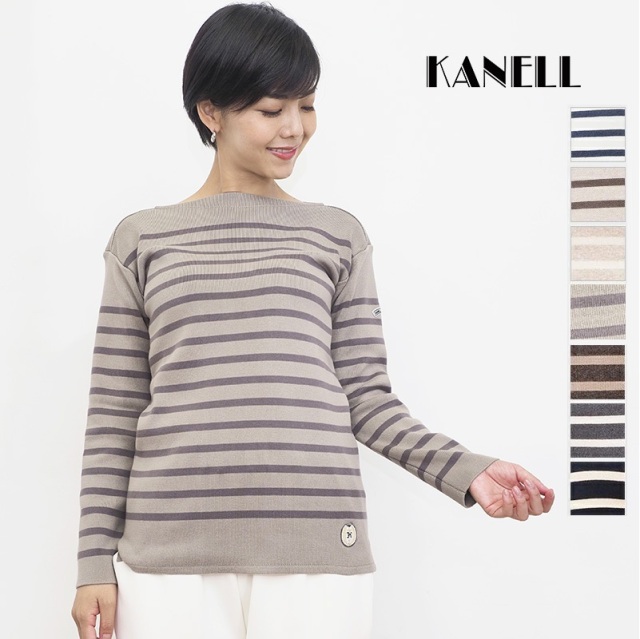 Kanell カネル Mid Ship ミッドシップ ボートネックボーダーカットソー ロングスリーブ コットン aw トップス 秋冬