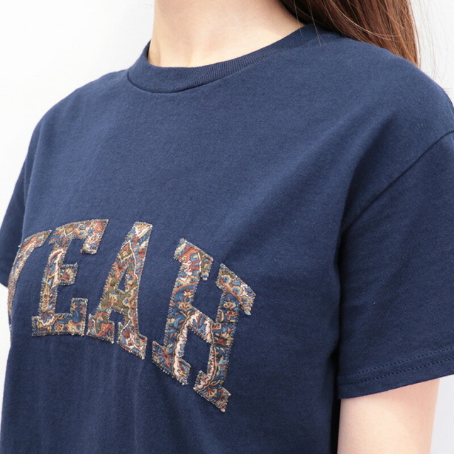 logo embroidery sweatネイビー KHA:KI カーキ MIL25HCS3439 ペイズリー 刺繍Tシャツ EMBROIDERY
