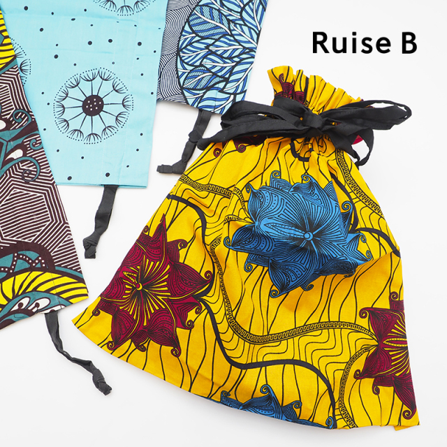 色柄豊富 Ruise B ルイズビー 巾着バッグm アフリカンファブリック 巾着袋 Knfa Ass Kin M ss バッグ 春夏