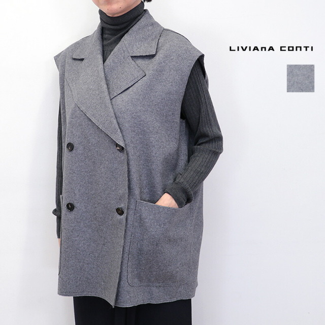 LIVIANA CONTI リビアナコンティ 25A-F5WN42 ダブルブレストウールベスト ジレ ボンディング  | 25AW アウター 秋冬