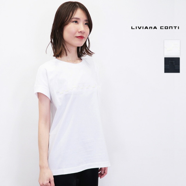 【30％OFF】LIVIANA CONTI リビアナコンティ 25P-F5SW64 フレンチスリーブ ロゴ刺繍Tシャツ コットン100％ 綿100％ 半袖  | 25SS トップス 春夏