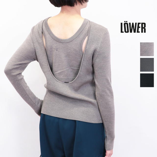 【期間限定】LOWER ローヴァ― LW-44 オープンバックレイヤードニットプルオーバー 14G  Smooth & Plainstitch Opened Back Layerd top ウール  ローバー | 秋冬 トップス 25AW