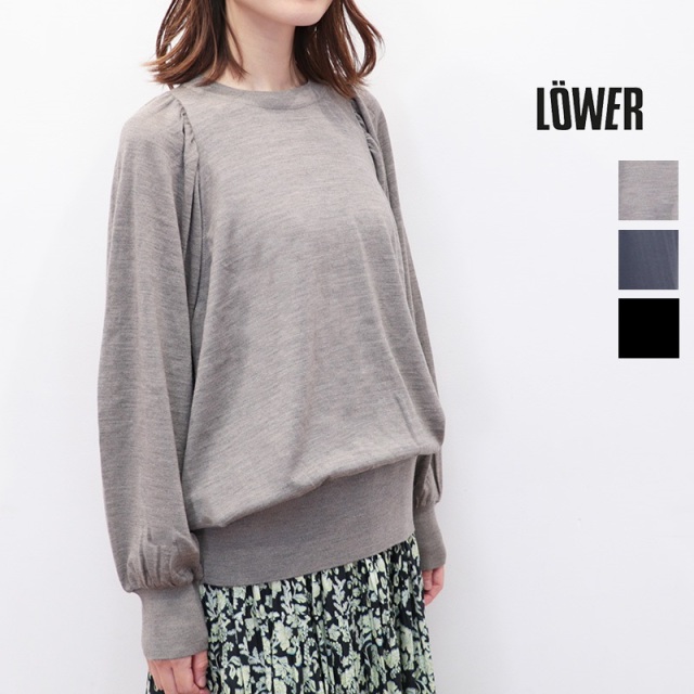 【ブラック期間限定】LOWER ローヴァ― LW-46 18G パフスリーブニットプルオーバー ウール100％  Plainstitch Gathered Dolmansleeve Crewneck Sweater ローバー | 秋冬 トップス 25AW