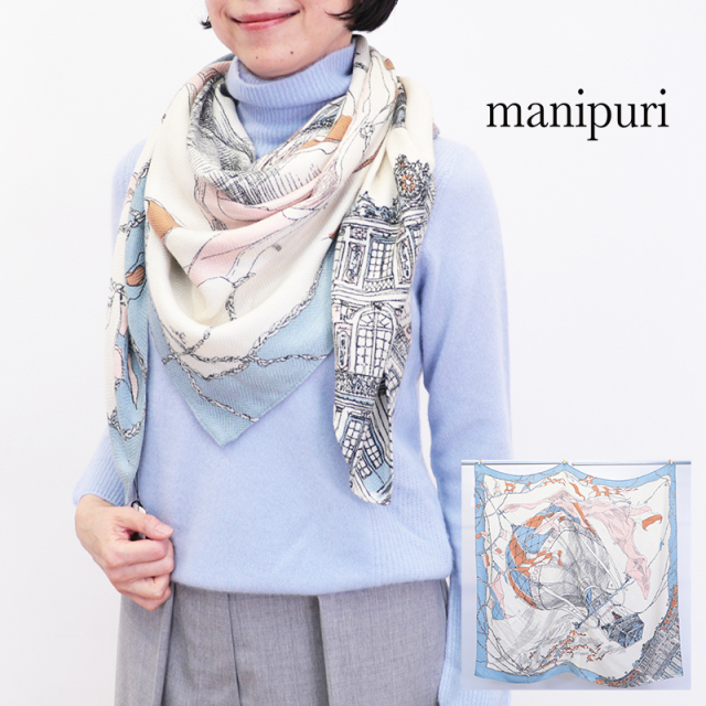 manipuri マニプリ ウールシルクストール モンゴルフィエバルーン 0153333005 120×120cm 気球 | ファッショングッズ 25AW 秋冬