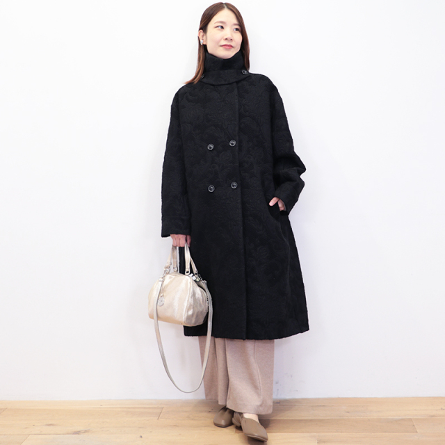 希少デザイン✨マダムジョコンダ総柄ジャガード　スプリング　トレンチコート　ピンク セール】 ボタニカル柄ジャカード ノーカラーダブルコート