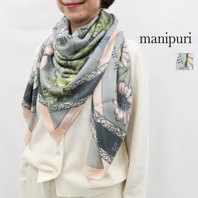 manipuri マニプリ ウールシルクストール フローラルティー 0163333009 120×120cm フラワー柄 花柄 ボタニカル 植物 | ファッショングッズ 26AW 秋冬