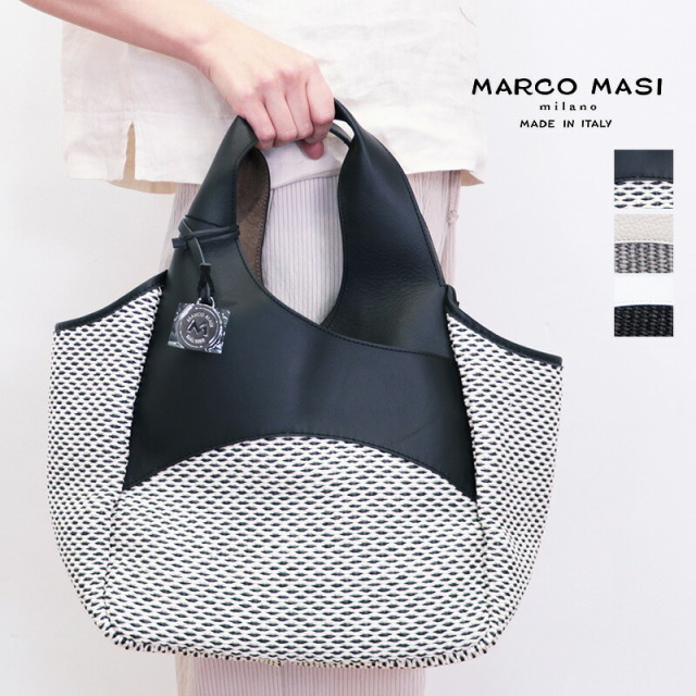 【アプト別注】MARCO MASI マルコマージ 3256 レザー切り替え ラフィアライクトートバッグ ハンドバッグ マグネット付  バイカラー PA-DOL/APE-VITL 本革 | バッグ 春夏 25SS