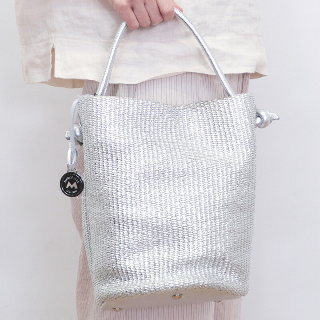 【美品】MARCO MASIレザーハンドルラフィアバッグ　ブラウン 美品】MARCO MASIレザーハンドルラフィアバッグ ブラウン 美品