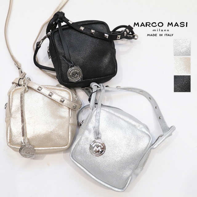 【apt別注】MARCO MASI マルコマージ 3745 TRILLI/BORC  メタリックヌバック スタッズ付きスクエアミニポシェット ショルダーバッグ ミニバッグ 光沢 本革 肩掛け | 秋冬 バッグ 25AW
