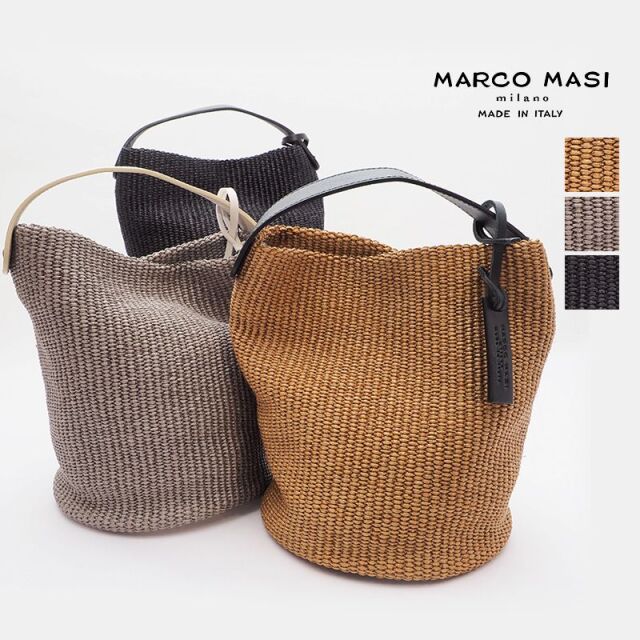 アプト別注 Marco Masi マルコマージ 3018 ラウンド型 ラフィアバッグ カゴバッグ ストローバッグ ミニバッグ レザー ショルダーバッグ バッグ 春夏 21ss
