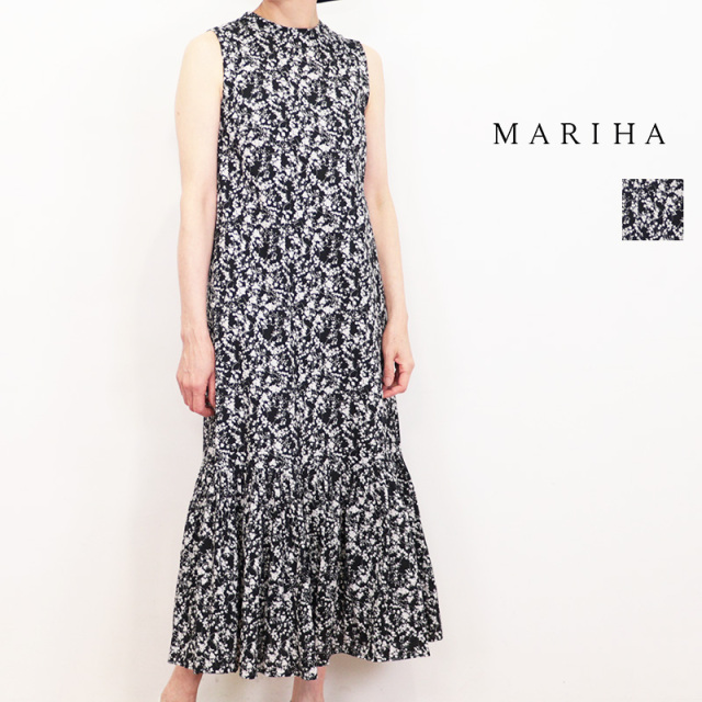 MARIHA マリハ 3211264330 ドリーミングビューティードレス ショート ノースリーブフラワープリントティアードワンピース シアサッカー Seersucker Shadow Play/Black | 26SS 春夏