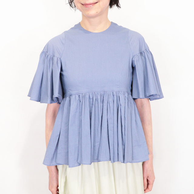 美品 マリハ MARIHA パフスリーブ ペプラムブラウス ライトブルー MARIHA マリハ 3214264003 フリージアのブラウス フリル ペプラム