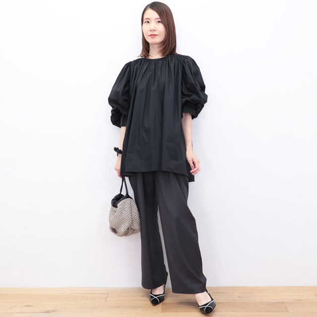 ババグーリ チュニック ドロストトップス 2way XL ブラック インド綿 tumugu:（ツムグ） | インディゴチェック 2wayブラウス