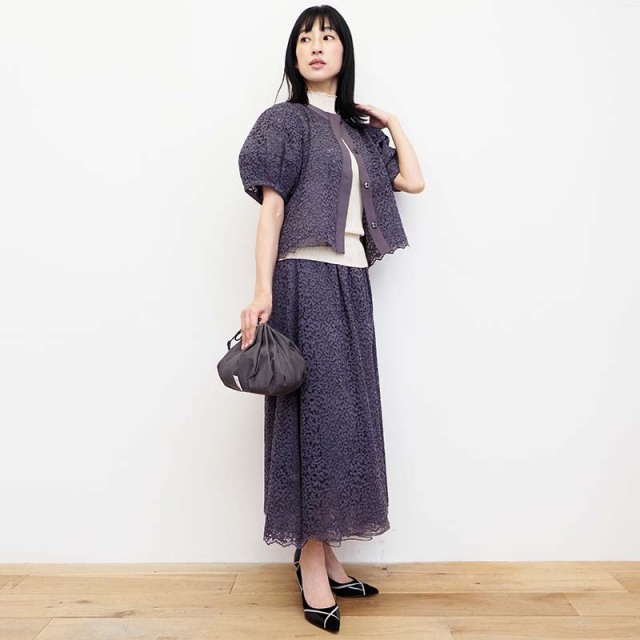 MARILYN MOON マリリンムーン 4232-021 リバーシブルミラノリブレースジャケット レースカーディガン ブラウス ボレロ 半袖 |  23SS トップス 春夏