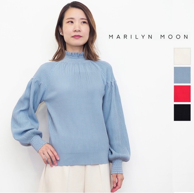 MARILYN MOON マリリンムーン 4234-012 レーヨンナイロンプリーツニット2WAYプルオーバー ブラウスニット リブニット | 23AW トップス 秋冬