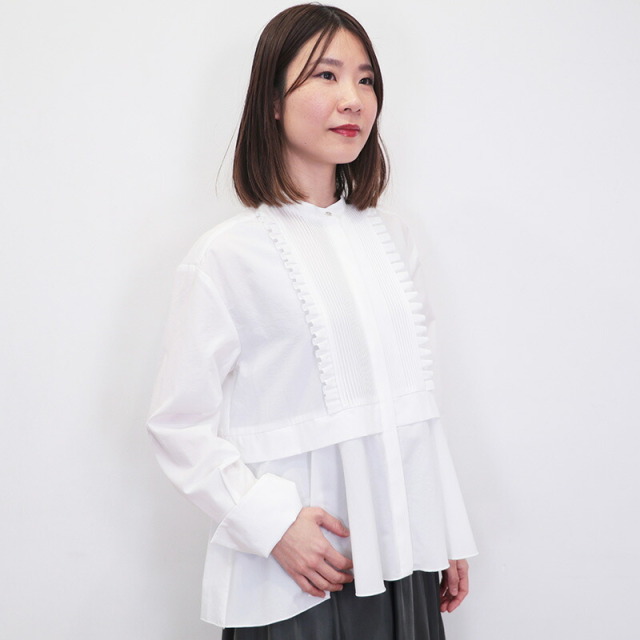 マリリンムーン タックフリルフレアシャツ サックス Marilyn Moon