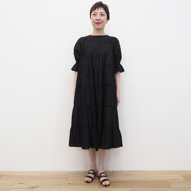 Merlette マーレット 95n53l C55n53 Paradis パフスリーブ ギャザーフリルティアードワンピース 七分袖 春夏 21ss