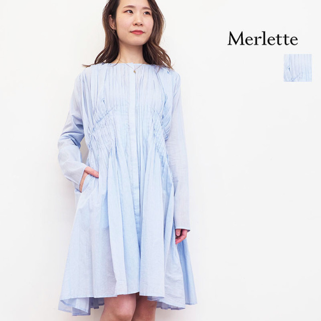 Merlette マーレット MARTEL PLEATED CHAMBRAY フロントプリーツワンピース マーテル 3710300045 シャンブレー ギャザー ティアード チュニック | ワンピース 23SS 春夏