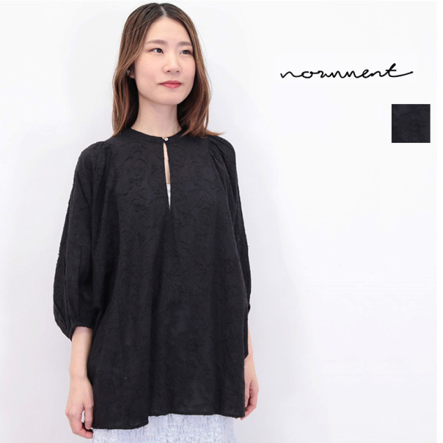 【30％OFF】normment ノーメント S24S-F175 シースルー ボタニカルジャカードブラウス レースブラウス BOTANICAL JQ BLOUSE ドルマンスリーブ 七分袖 | 24SS トップス 春夏