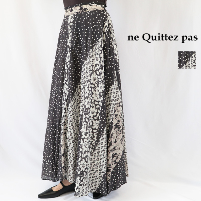 ne Quittez pas ヌキテパ 010362NY2 コットンレーヨンパッチワークスカート 花柄 フラワー 水玉 ドット Cotton Rayon Patchwork skirt | ボトムス 26AW 秋冬