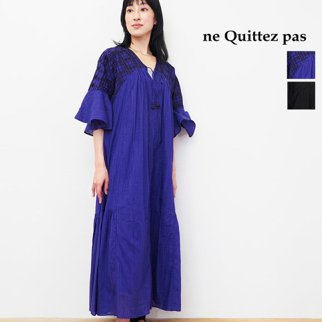 ne Quittez pas ヌキテパ 010431GC1 コットンジャカード刺繍ワンピース COTTON JQD EMB DRESS エスニック  シャツワンピース スキッパー | 23SS 春夏