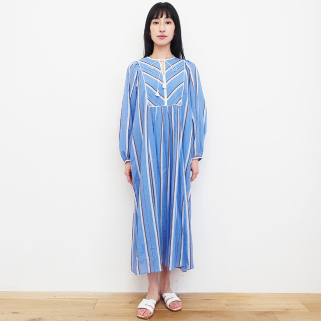 ne Quittez pas ヌキテパ 010431GM4 コットンボイルストライプワンピース COTTON VOILE STRIPE DRESS  エスニック シャツワンピース スキッパー | 23SS 春夏
