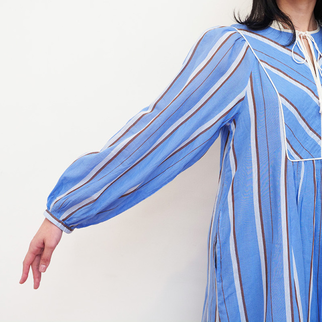 ヌキテパ マルチストライプ シャツワンピース ロング コットンボイル ヌキテパ マルチストライプ シャツワンピース ロング コットン