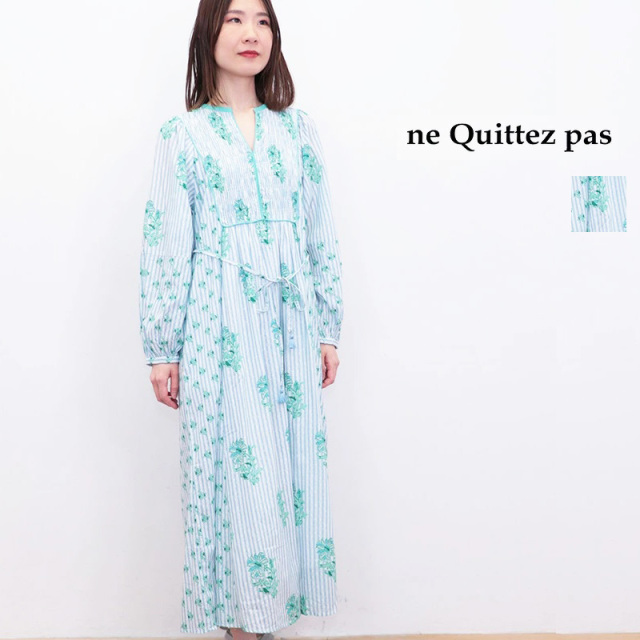 ne Quittez pas ヌキテパ 010451GA1 コットンジャカードリリープリントシャーリングワンピース  Cotton Jacquard Lily Print Shirring Dress エスニック | 25SS 春夏