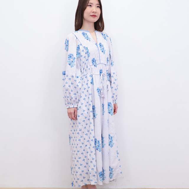 ne Quittez pas プリント ワンピース Cotton Jacquard Lily Print Shirring Dress | Pasand by ne