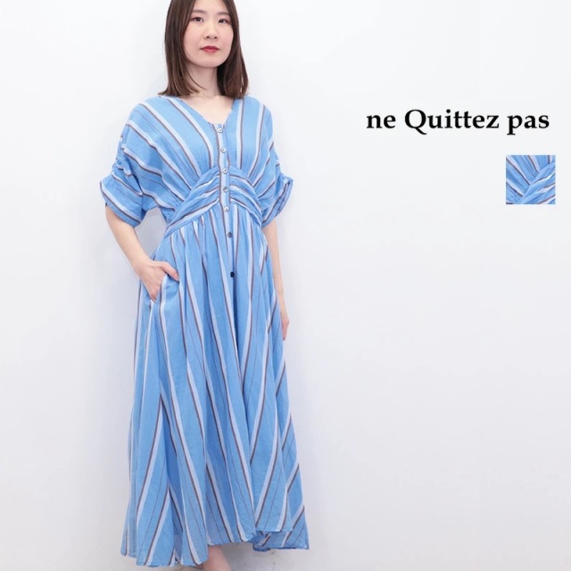 ne Quittez pas ヌキテパ 010451GR2 コットンボイルストライプウエストギャザーワンピース  Cotton Voile Stripe Waist Gather Dress エスニック | 25SS 春夏