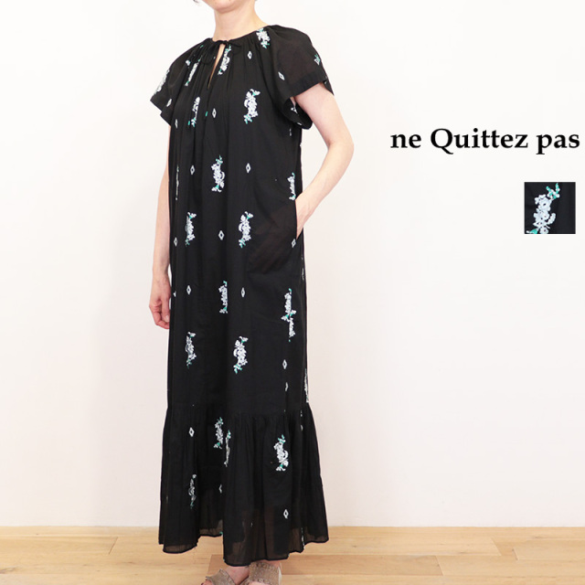 ne Quittez pas ヌキテパ 010461WT2 コットンボイルジャスミン刺繍フレンチスリーブワンピース Cotton Voile Jasmine Embroidery Short Sleeve Dress | 26SS 春夏