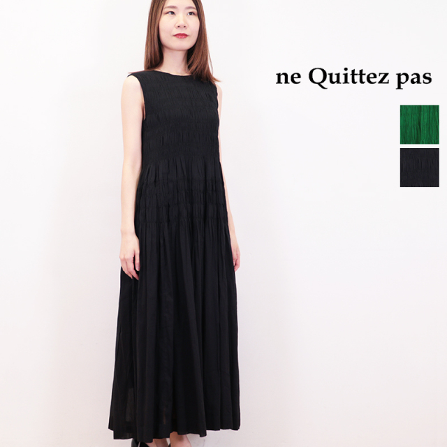 ne Quittez pas ヌキテパ 010541GT4 ノースリーブ コットンボイルノースリーブシャーリングワンピース  Cotton Voile Shirring Sleeveless Dress エスニック | 24SS 春夏