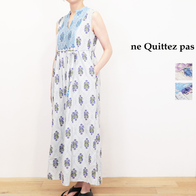 ne Quittez pas ヌキテパ 010561WA3 イベリスプリントノースリーブ コットンジャカードワンピース   Cotton Jacquard Iberis Print Embroidery Sleeveless Dress 花柄 総柄 フラワー 刺繍 | 26SS 春夏
