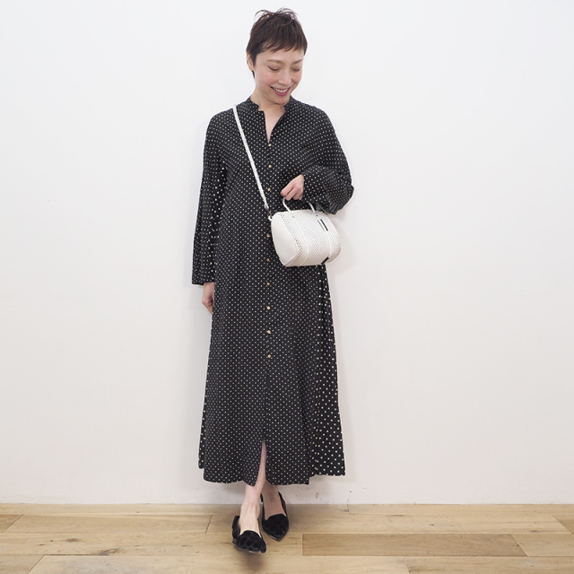 21ss新作 Ne Quittez Pas ヌキテパ ドット柄ガウンワンピース シャツワンピース Twill Print Gown 21ss 春夏